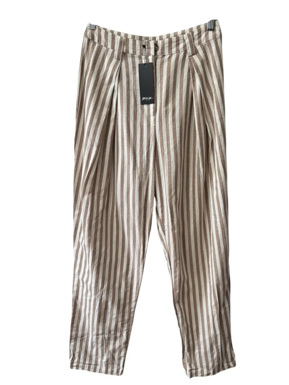 Nasty Gal striped tapered trouser off white/tan 100% cotton Size 4 - Picture 1 of 10